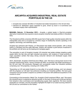 Press Release Arcapita Acquires Industrial Real