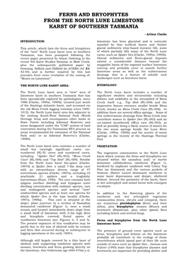 Ferns and Bryophytes from the North Lune Limestone Karst of Southern Tasmania