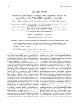 Parasitismo De Percevejos-Praga Do Maracujazeiro No Brasil Por Hexacladia Smithii Ashmead (Hymenoptera: Encyrtidae)