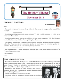 The Holiday Villager November 2018 PRESIDENT's MESSAGE