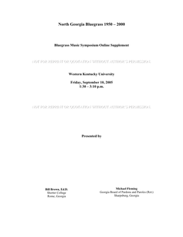NORTH GEORGIA BLUEGRASS PIONEERS Fifty Years of Bluegrass 1950-2000