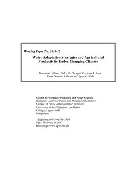 Water Adaptation Strategies and Agricultural Productivity Under Changing Climate