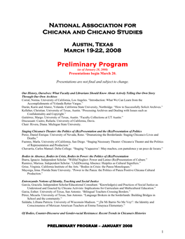 National Association for Chicana and Chicano Studies Preliminary Program