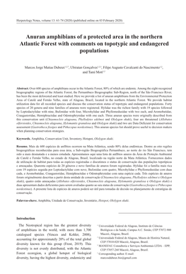 Anuran Amphibians of a Protected Area in the Northern Atlantic Forest with Comments on Topotypic and Endangered Populations