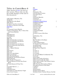 Titles in Comicbase 6 32 Pages Titles Shown in Blue Are New to .357! This Version
