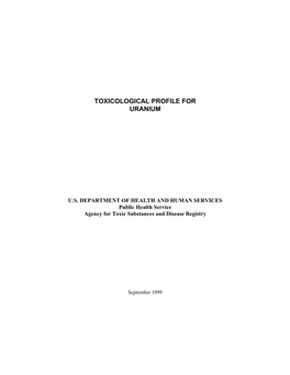 Toxicological Profile for Uranium, September 1999