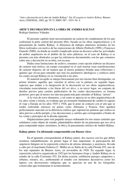 “Arte Y Decoración En La Obra De Andrés Kálnay”. En: El Arquitecto Andrés Kálnay