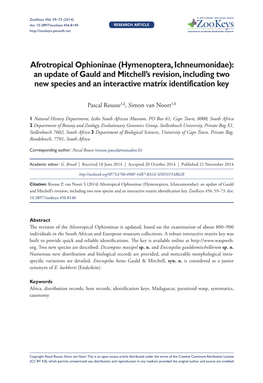 ﻿Afrotropical Ophioninae (Hymenoptera, Ichneumonidae): an Update of Gauld and Mitchell's Revision, Including Two New Species