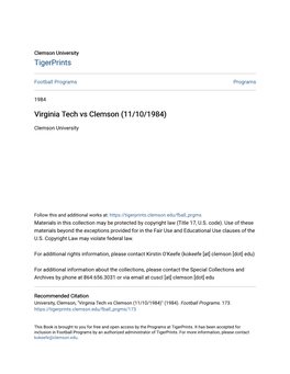 Virginia Tech Vs Clemson (11/10/1984)