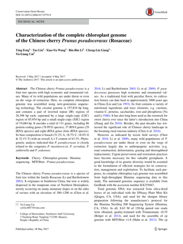 Characterization of the Complete Chloroplast Genome of the Chinese Cherry Prunus Pseudocerasus (Rosaceae)