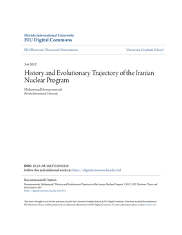 History and Evolutionary Trajectory of the Iranian Nuclear Program Mohammad Homayounvash Florida International University