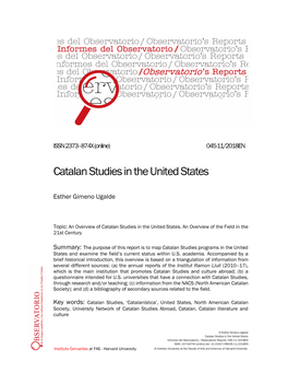 Catalan Studies in the United States