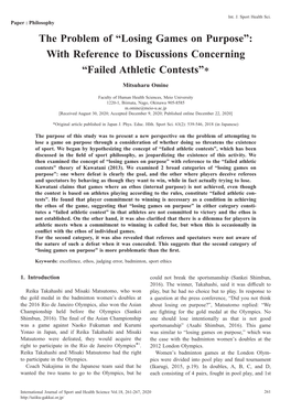 Failed Athletic Contests”* Mitsuharu Omine