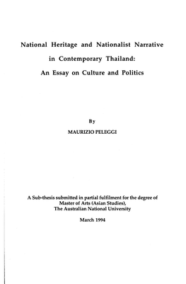 National Heritage and Nationalist Narrative in Contemporary Thailand