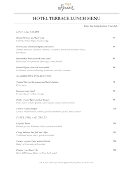 Hotel Terrace Lunch Menu