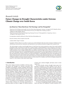 Research Article Future Changes in Drought Characteristics Under Extreme Climate Change Over South Korea