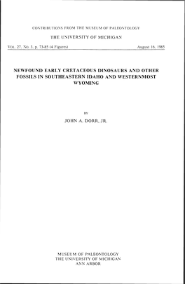 Newfound Early Cretaceous Dinosaurs and Other Fossils in Southeastern Idaho and Westernmost Wyoming