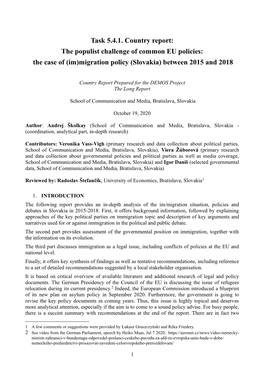 Migration Policy (Slovakia) Between 2015 and 2018