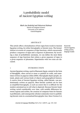 A Probabilistic Model of Ancient Egyptian Writing