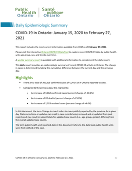 COVID-19 in Ontario: January 15, 2020 to February 27, 2021