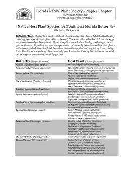 Native Host Plant Species for Southwest Florida Butterflies (By Butterfly Species)