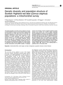 Genetic Diversity and Population Structure of Scottish Highland Red Deer (Cervus Elaphus) Populations: a Mitochondrial Survey