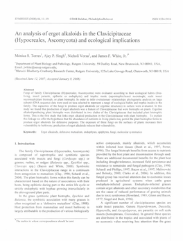 An Analysis of Ergot Alkaloids in the Clavicipitaceae (Hypocreales, Ascomycota) and Ecological Implications