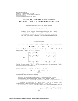 Tropicalization and Irreducibility of Generalized Vandermonde Determinants