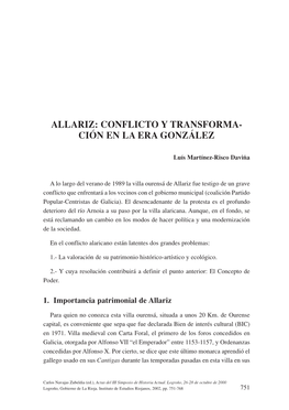 Allariz: Conflicto Y Transforma- Ción En La Era González