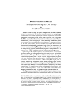 Democratization in Mexico the Zapatista Uprising and Civil Society by Chris Gilbreth and Gerardo Otero