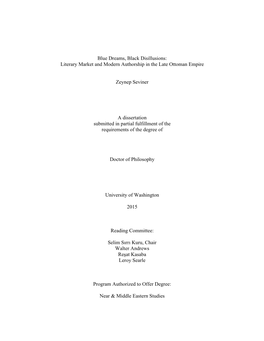 Literary Market and Modern Authorship in the Late Ottoman Empire Zeynep Seviner a Dissertation