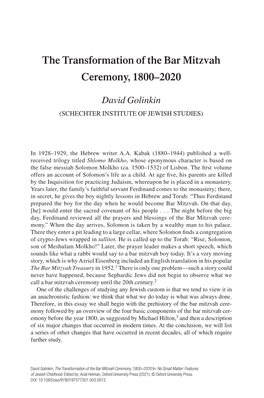 The Transformation of the Bar Mitzvah Ceremony, 1800–​2020