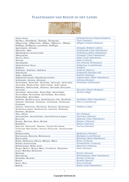 Plaatsnamen Van België in Het Latijn.Pdf