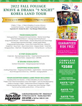 2022 Fall Foliage Kwave & Drama “9 Night” Korea Land