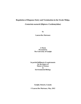 Regulation of Diapause Entry and Termination in the Swede Midge