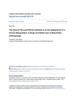 The Glory of the Lord Whose Likeness Is As the Appearance of a Human Being/Adam: a Study of Ezekiel's Son of Man/Adam Anthropo