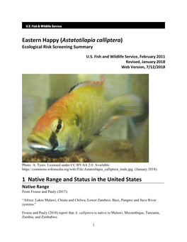 ERSS Were Conducted Using Both the Synonym, Haplochromis Callipterus, As Well As the Accepted Scientific Name, Astatotilapia Calliptera, As Search Terms