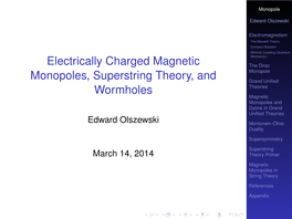 Electrically Charged Magnetic Monopoles, Superstring Theory