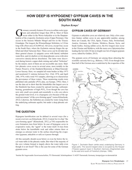 HOW DEEP IS HYPOGENE? GYPSUM CAVES in the SOUTH HARZ Stephan Kempe1