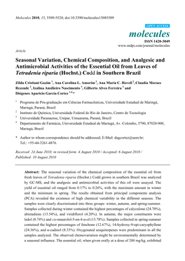 Seasonal Variation, Chemical Composition, and Analgesic And