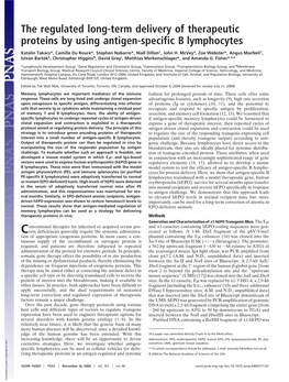 The Regulated Long-Term Delivery of Therapeutic Proteins by Using Antigen-Specific B Lymphocytes