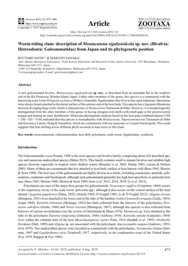 Worm-Riding Clam: Description of Montacutona Sigalionidcola Sp