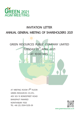 Invitation Letter Annual General Meeting of Shareholders 2021