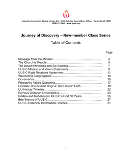 New-Member Class Series Table of Contents