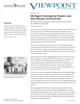 Michigan's Emergency Powers Law Was Always Controversial