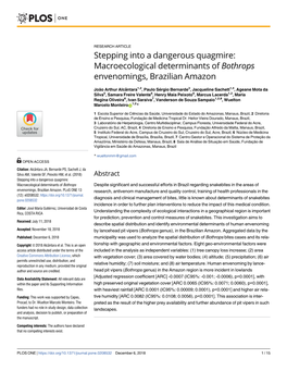 Macroecological Determinants of Bothrops Envenomings, Brazilian Amazon