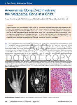 Aneurysmal Bone Cyst Involving the Metacarpal Bone in a Child