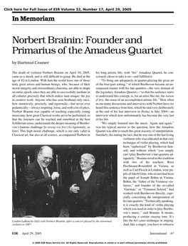 In Memoriam: Norbert Brainin: Founder and Primarius of The