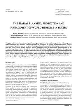 The Spatial Planning, Protection and Management of World Heritage in Serbia