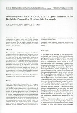 2001 - a Genus Transferred to the Basiliolidae (Pugnacoidea, Rhynchonellida, Brachiopoda)